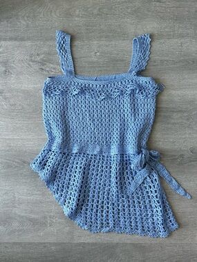 Blue Crochet Knit Tank Top with Side Tie Babydoll Fairycore